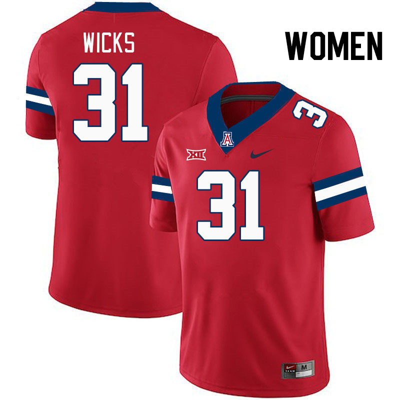 Women #31 Kaden Wicks Arizona Wildcats Big 12 Conference College Football Jerseys Stitched-Red